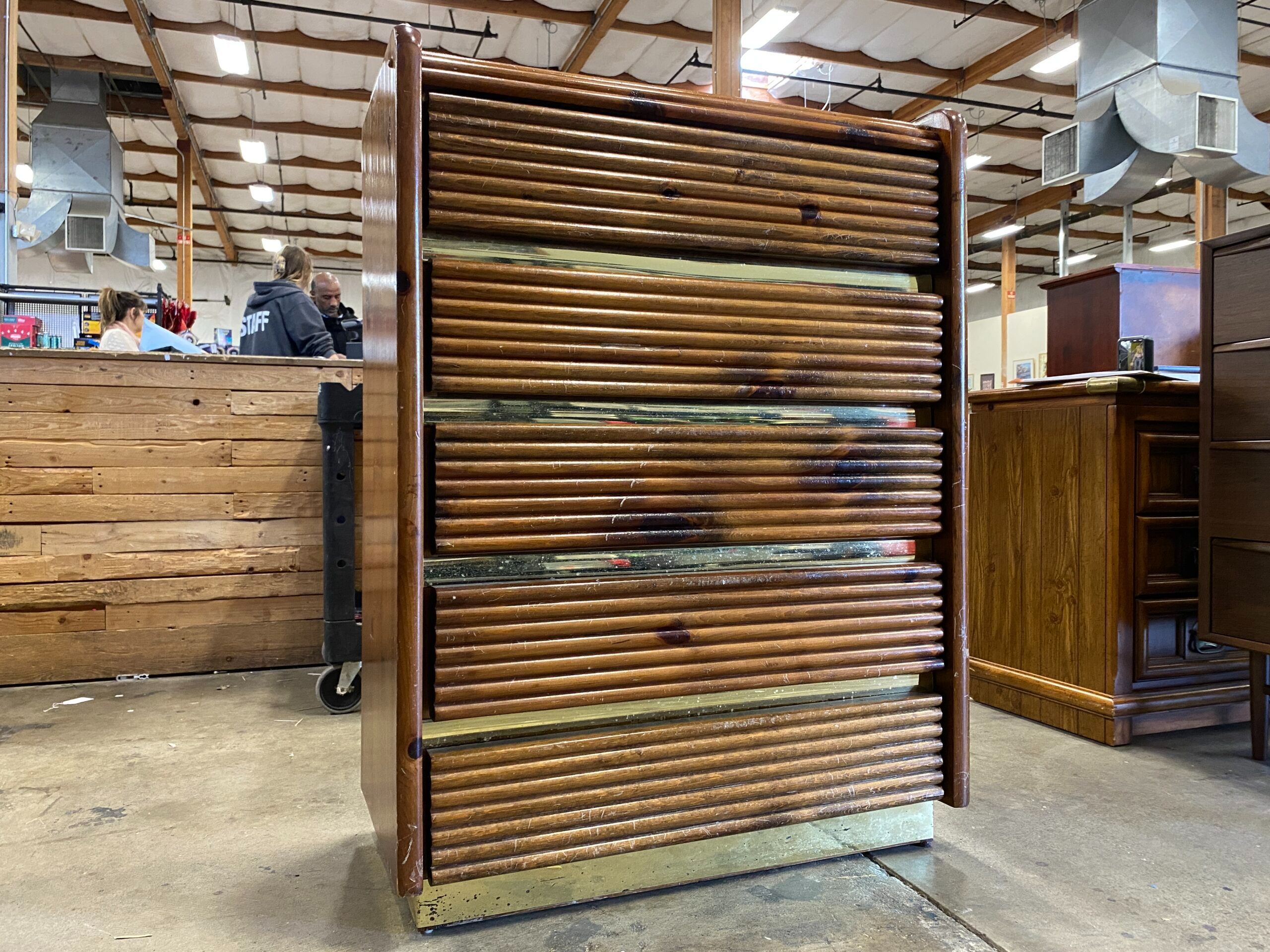 Vintage Wood Dresser with Gold Bar Accents