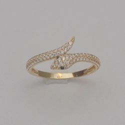 14K Yellow Gold Snake Ring Clear Stone Accents Size 9 1.9g R9