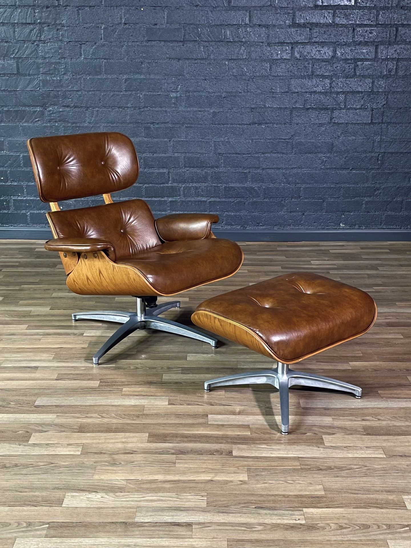 Mid-Century Modern Eames Style Oak Lounge Chair w/ Ottoman, c.1970's - Delivery Available