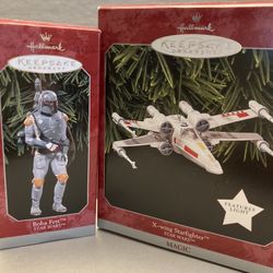 Hallmark Star Wars and Star Trek Christmas ornaments.