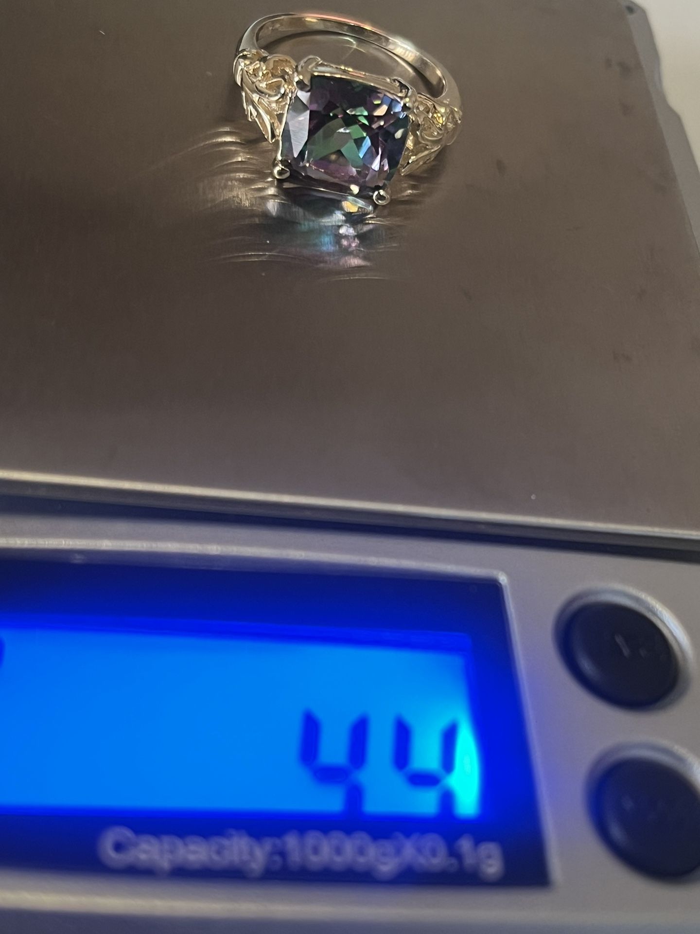 Estate 4.7 Ct Mystic Topaz 14k Yellow Gold Floral Band 4.2 Grams