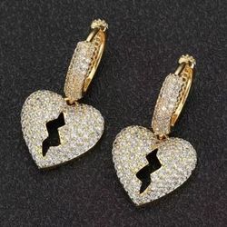 Exquisite Micro Pave 14K Gold Plated 3 Dimensional Heart Shape Men Women Drop/Dangle Earrings
