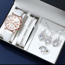 ✨ Elegant Women’s Watch & Jewelry Set – Bracelet, Necklace, Earrings & Ring