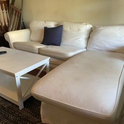 White Couch With Chaise And White Coffee Table