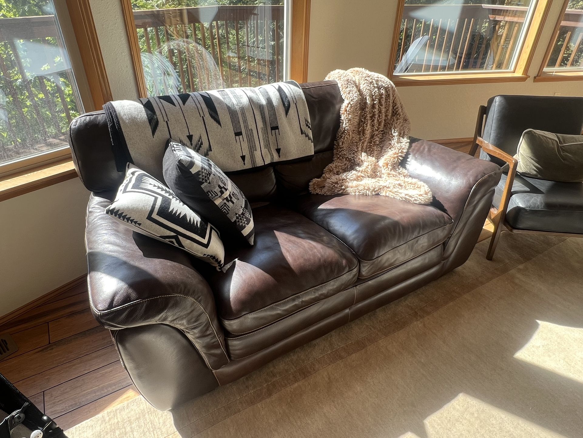 Brown Leather Love Seat