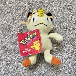 Vtg 1998 Pokémon Meowth #52 Beanbag Plush Toy Hasbro Game Freak
