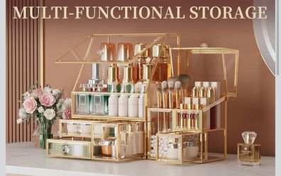 Clear Makeup Organizer with Gold Frame