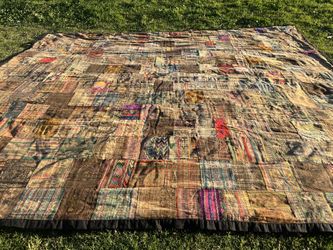 Vintage Handmade Patchwork Quilt – Boho/Tribal/Eclectic Throw Blanket, 82x94” 