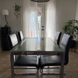 4 Black Material Dining Chairs