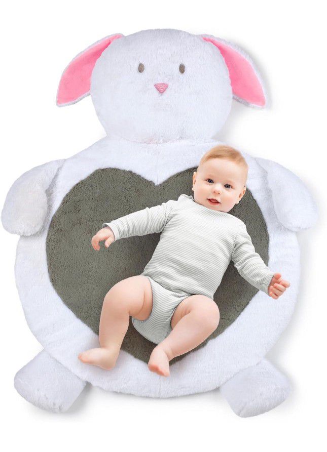 Baby Play Mat Bunny | Plush Newborn Tummy Time Play Mat | Play Mat for Baby | Ultra Soft and Cozy Stuffed Animal Floor Cushion for Toddler | Size 32x2