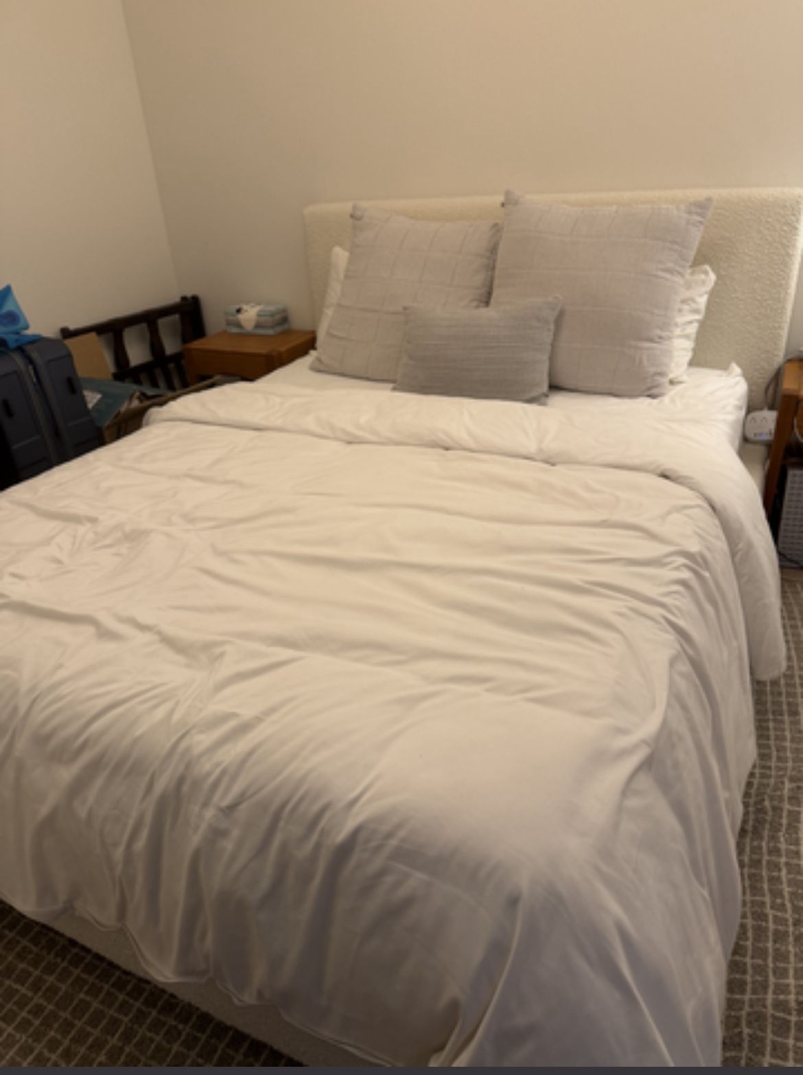 Queen Bed Frame + Mattress + Night Stands Together 