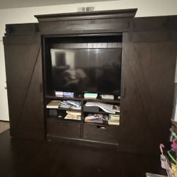 Large Dark Wood Entertainment Center / Storage Cabinet
