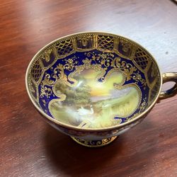 Vintage Cobalt Blue & Gold Teacup With Hand Painted Swans