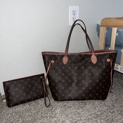 Louis Vuitton Neverfull Tote Bag + Wallet