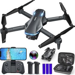Dwi Dowellin Drone with 1080P HD Camera Drone, RC Aircraft Foldable with WiFi FPV Video Quadcopter with Carrying Bag, 2 Batteries, Circle Fly, 360° Fl