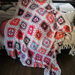 Vintage patchwork throw blanket afghan 70s cottage core