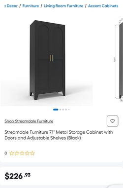 Streamdale Furniture 71'' Metal Storage Cabinet with Doors and Adjustable Shelves (Black)