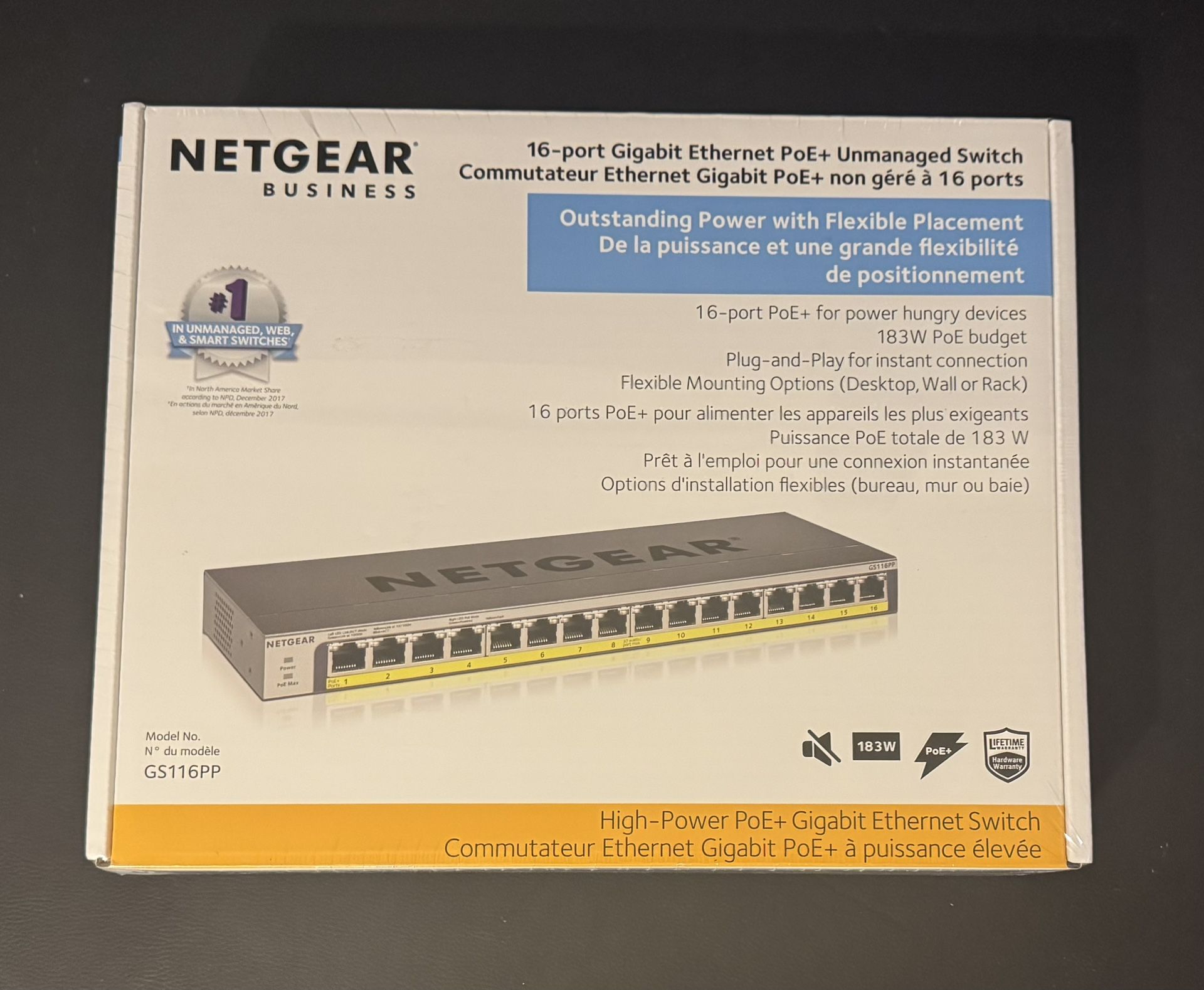 NETGEAR GS116PP 16-Port Gigabit Unmanaged Rack-Mountable 183W PoE+ Switch