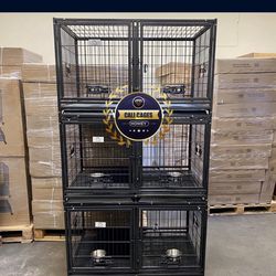 Triple stacked dog pet cage kennel size 43 with divider and feeding bowls
