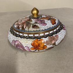 Vintage Brass Cloisonne Lidded Trinket Box