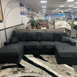 Black corduroy double chaise sectional sofa