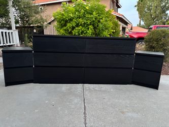 Black 10 Drawer Modern Dresser Chest of Drawers and Nightstand Furniture Set Great Condition