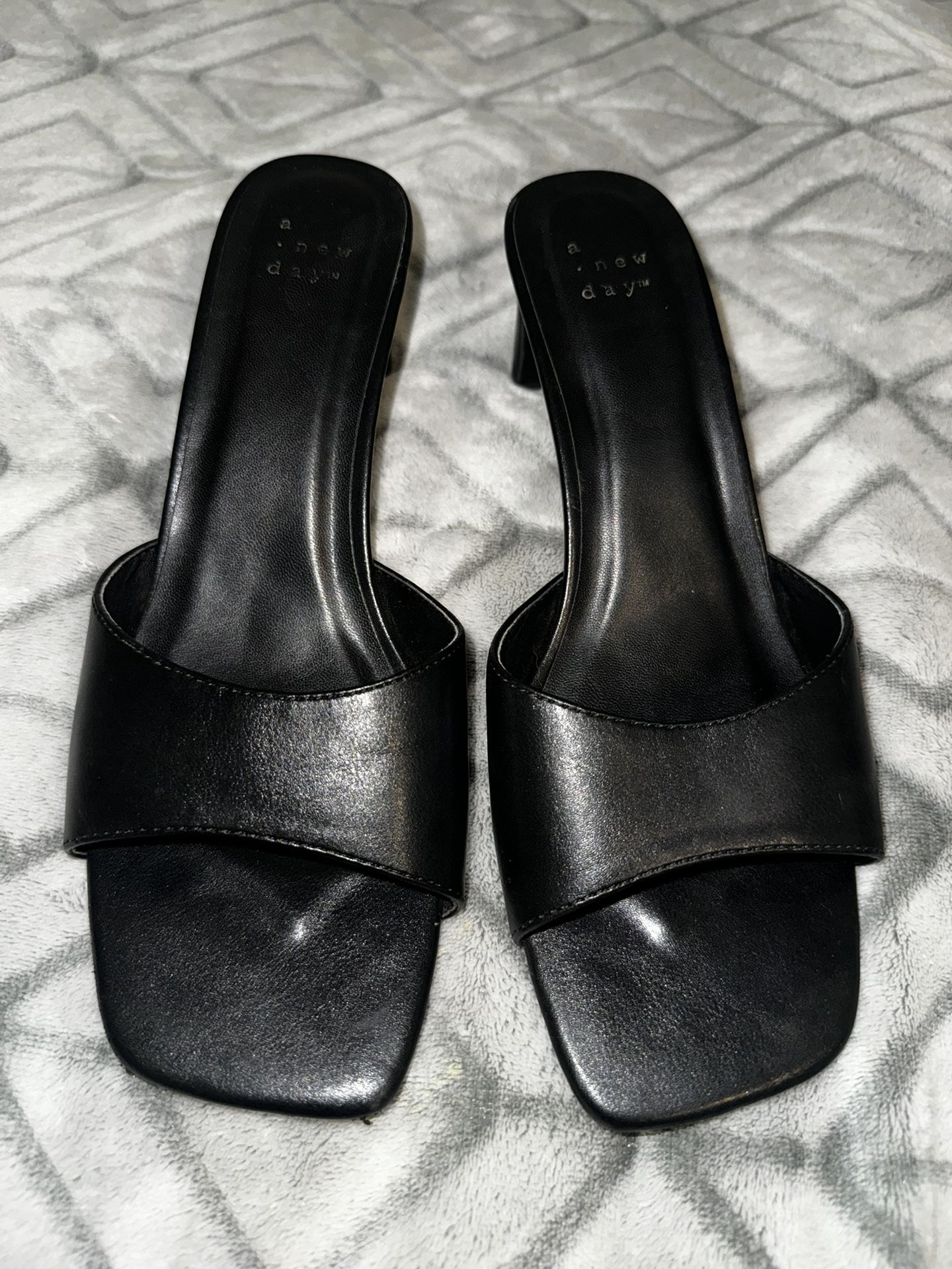 A New Day Lindie Black Open Toe Mule Heels - Size 8.5