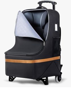 Padded Car Seat Travel Bag for Airplane with Wheels, Heavy Duty Carseat Bags for Air Travel, Rolling Gate Check Backpack and Dolly Carrier, Storage fo