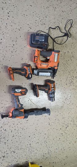 Rigid tools, drill, brad nailer, impact, ect.