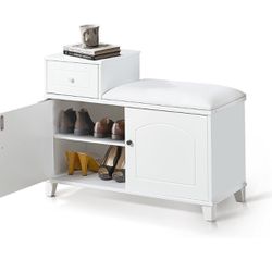 Shoe Storage Bench with Adjustable Shelves - Entryway Bench with Removable Cushion and Hidden Storage Compartment