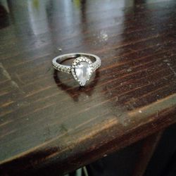 Pure Sterling Silver Size 6 Pear Shaped Engagement Ring Last One $40