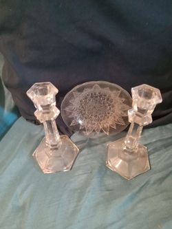 Vintage Candlestick Holders and Plate Set