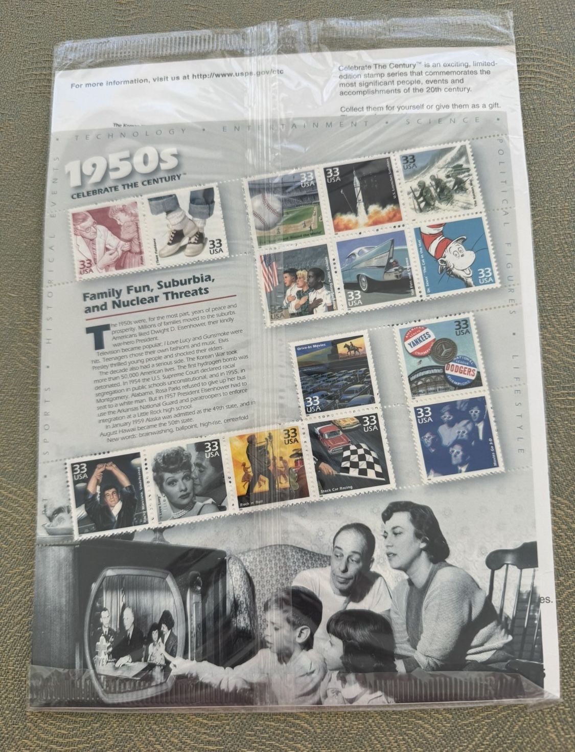 USPS Sheet of 15 Stamps Celebrate the Century 1950s History Pane MNH 1 Sealed