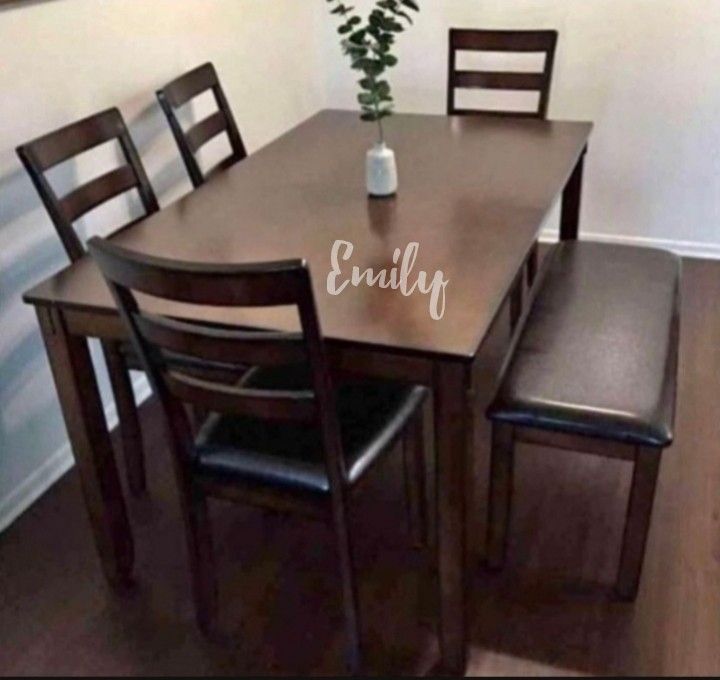 Dining Table  Set ( Table + 4 Chairs  + Bench)