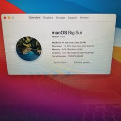 2014 Apple MacBook Air 13.3" i5 4GB RAM 128GB SSD Webcam WiFi Bluetooth macOS Big Sur @RizTech