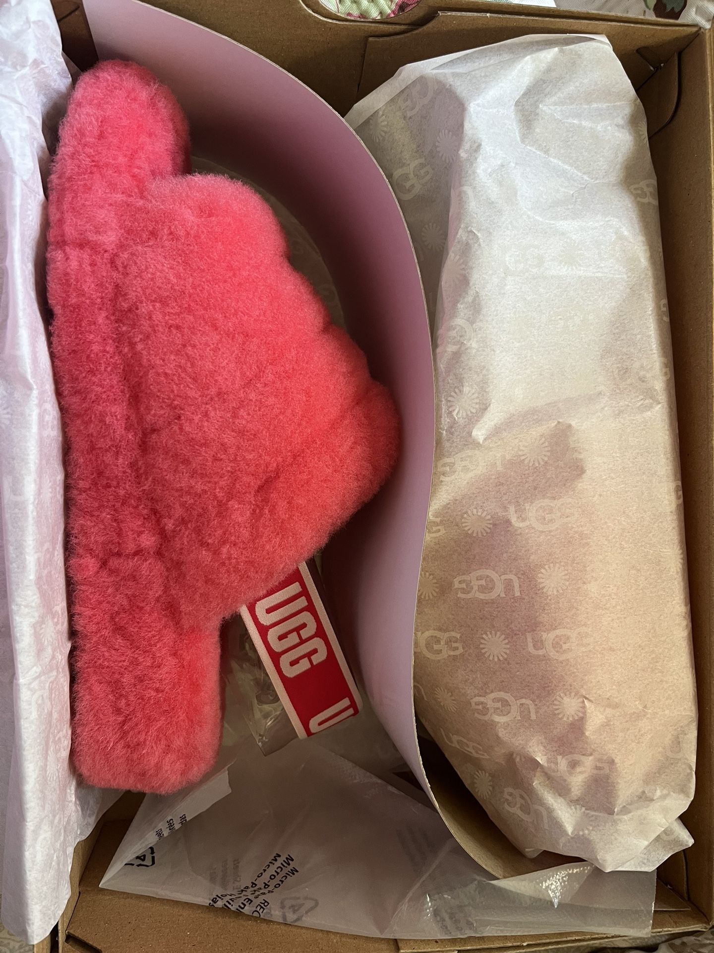 Pink Fur Ugg Slides Size 8women