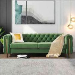 HOMFA HOS-UP-126 Mint Green Velvet Sofa – 79" Tufted Chesterfield Couch