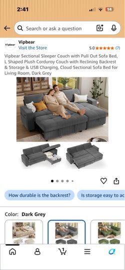 Almost New L shaped Sleeper Modular grey Couch great for small apartments $350