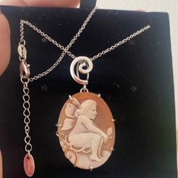 Authentic AMEDEO 14k gold and 925Italin silver Angel Cameo  necklace