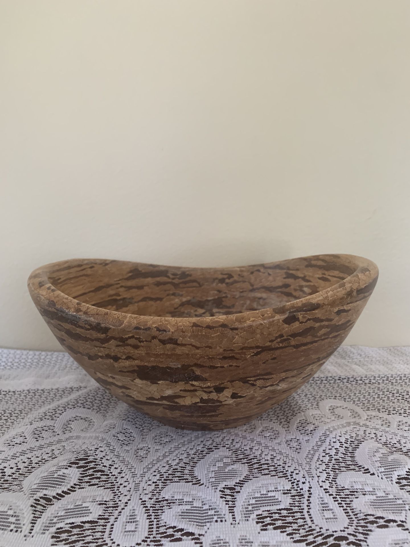 Home Vintage Handcrafted Striped Wood Bowl 10x9” Rustic Mid Century Modern Decor