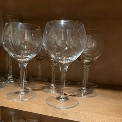 (6) Red Wine Glasses Balloon Bowl Clear Glass Stemware 