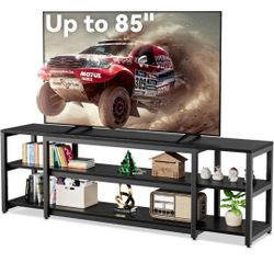 Aquzee 85 inch TV Stand, Entertainment Center for 70 75 80 85" TV, 75.2" Wide Wood Television Console Table for Living Room Bedroom Gaming Room, Black