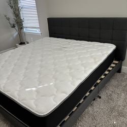 Dark Grey Tufted King Size Bed Frame And Mattress