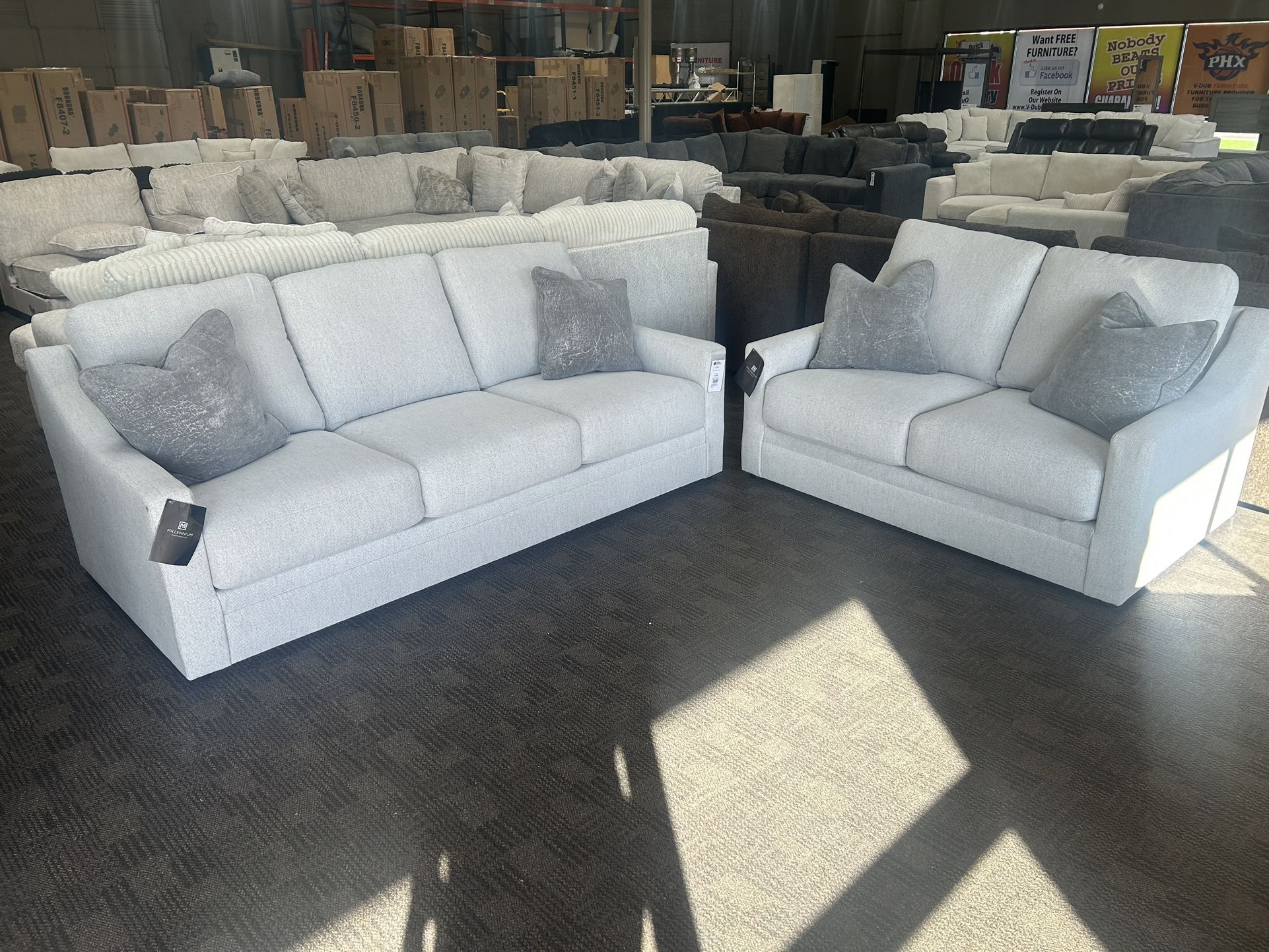 Light Gray Linen Modern Sofa And Love Seat 