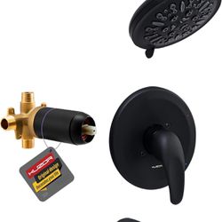 Bathtub Faucet Set, Matte Black Single Shower Tub Faucet Set with 5.5" 7-Spray Shower Head, Ceramic Valve and Slip-On Diverter Tub Spout, One Handle B