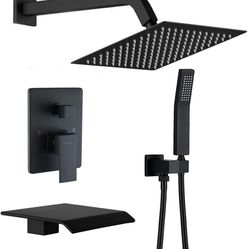 Bathtub Shower System Matte Black Shower Fixtures 10 Inch Shower Head with Handheld Spray and Tub Shower Faucet set