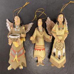 Set of 3 Native American Indian Angel Resin Ornaments (1 missing hand & is free)