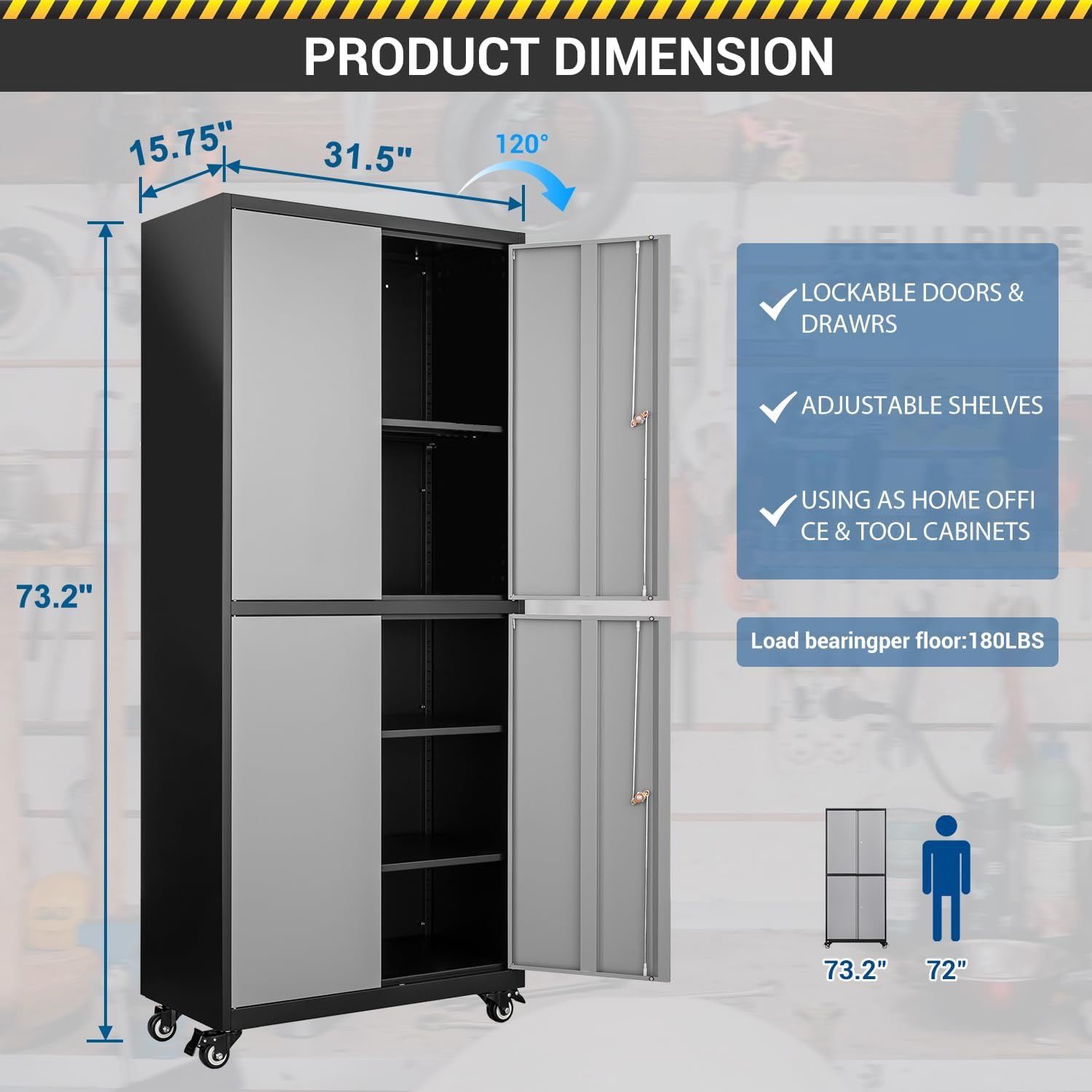 🥨Metal Storage Cabinet-Heavy Duty Tool Cabinet Multifunctional Garage Storage Cabinet with Adjustable Shelves&Lockable Doors