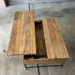 36 inch Lift Top Mango Wood Rectangular Coffee Table - Wood and Metal, Natural Brown and Black