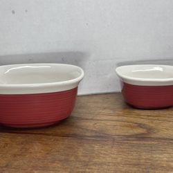 Corning Ware Etch Bowls Red and White 7oz - 20oz Cereal Soup Ice Cream Bowl